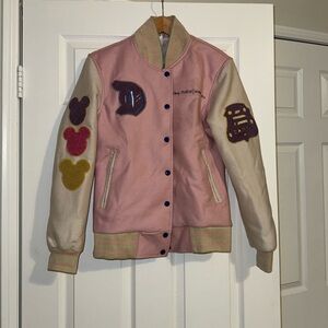 Stoney Clover replica Pink and Cream Varsity Jacket with Patch Details